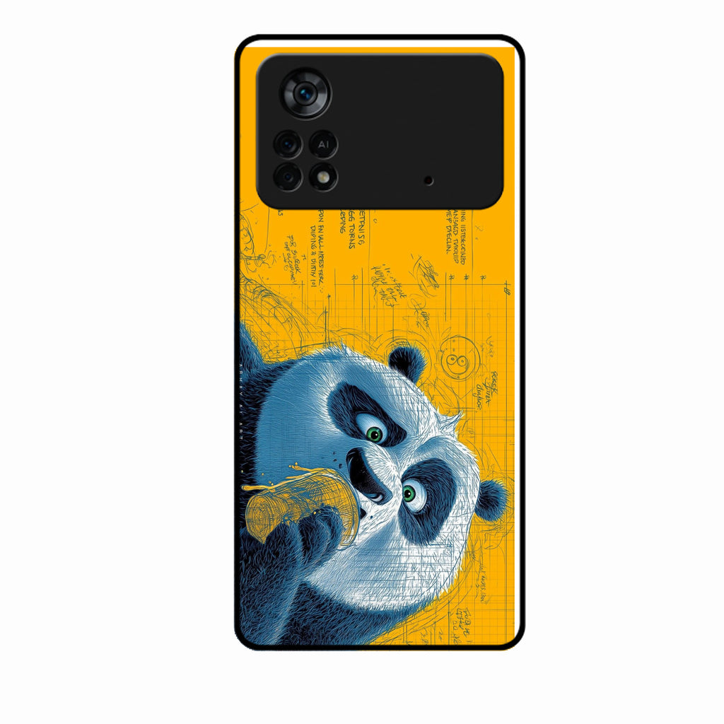 Cute Panda Sketch Premium Glass Phone Case for Poco X4 Pro 5G