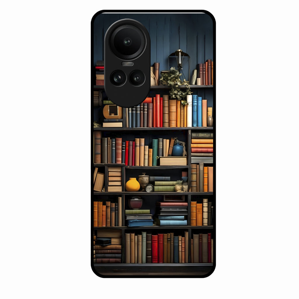 Colorful Bookshelf Art Glass Case Cover for Oppo Reno 10 Pro 5G