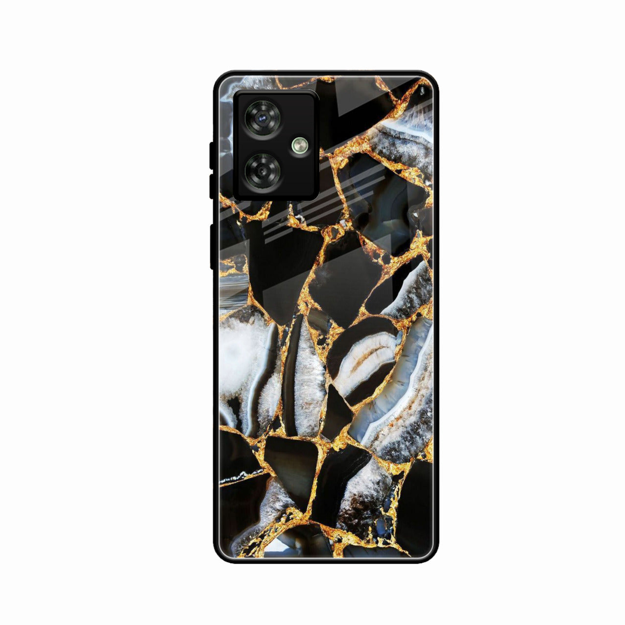 Black Gold Marble Glass Phone Case for Motorola G54 5G