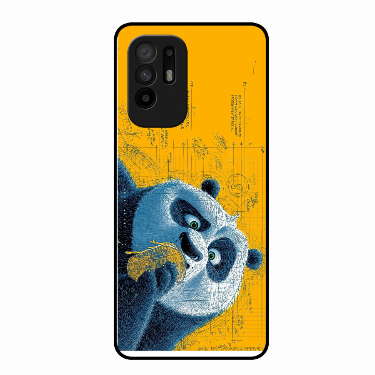 Cute Panda Sketch Premium Glass Phone Case for Oppo F19 Pro Plus 5G