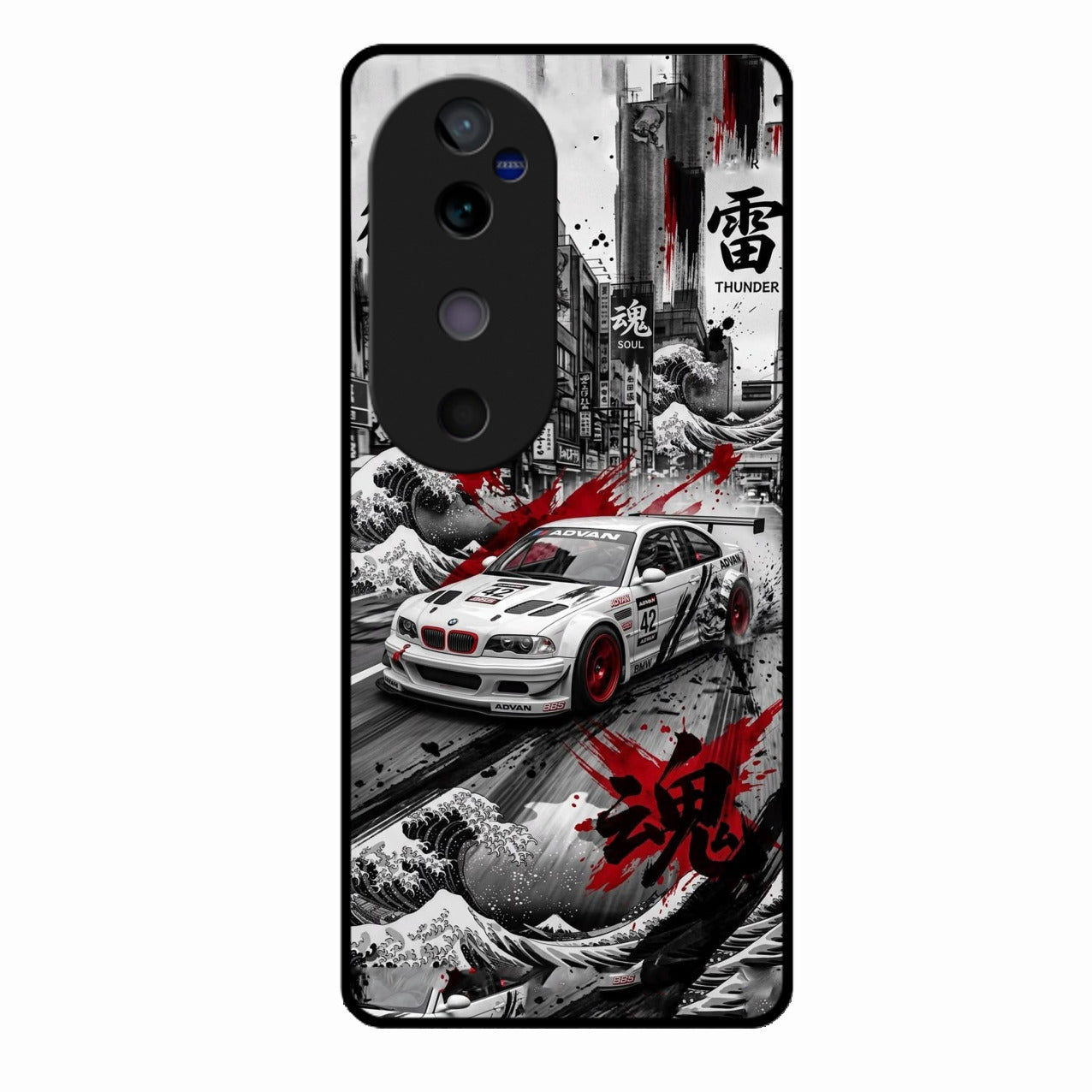 Japanese Wave Drift Racing Premium Glass Phone Case for Vivo V40 Pro 5G