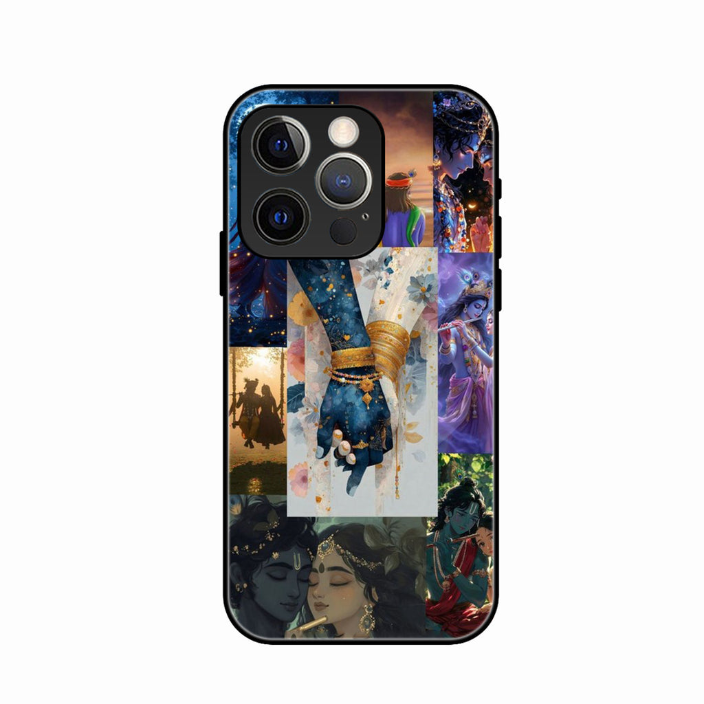 Eternal Radha Krishna Love Glass Phone Case for iPhone 14 Pro Max