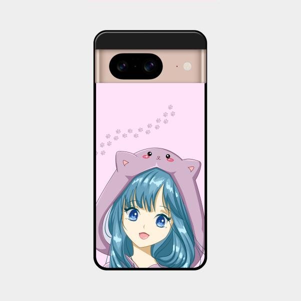 Purple Aesthetic Girl With Cat Phone Glass Case Cover For Google Pixel 8 5G