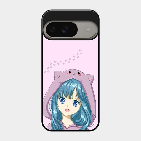 Purple Aesthetic Girl With Cat Phone Glass Case Cover For Google Pixel 9 5G