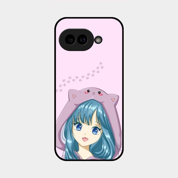 Purple Aesthetic Girl With Cat Phone Glass Case Cover For Google Pixel 9A 5G