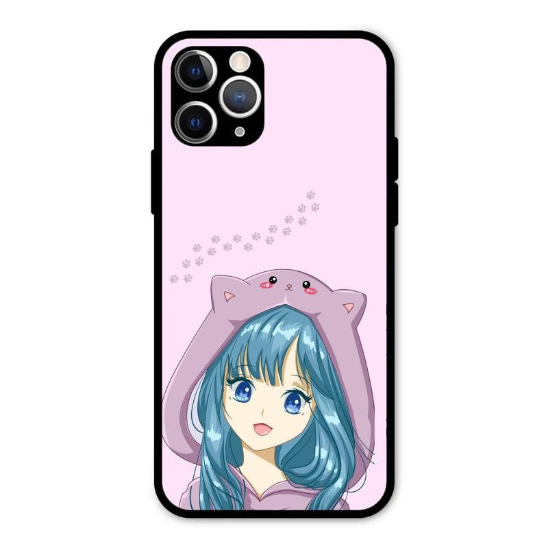 Purple Aesthetic Girl With Cat Phone Glass Case Cover For iPhone 11 Pro