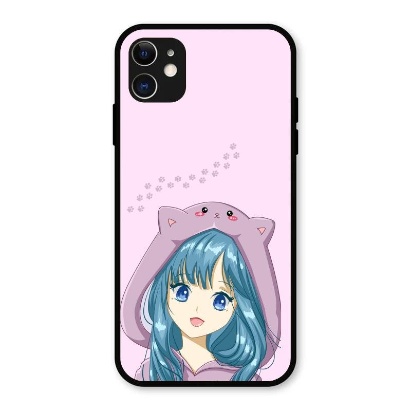 Purple Aesthetic Girl With Cat Phone Glass Case Cover For iPhone 11