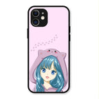 Purple Aesthetic Girl With Cat Phone Glass Case Cover For iPhone 12