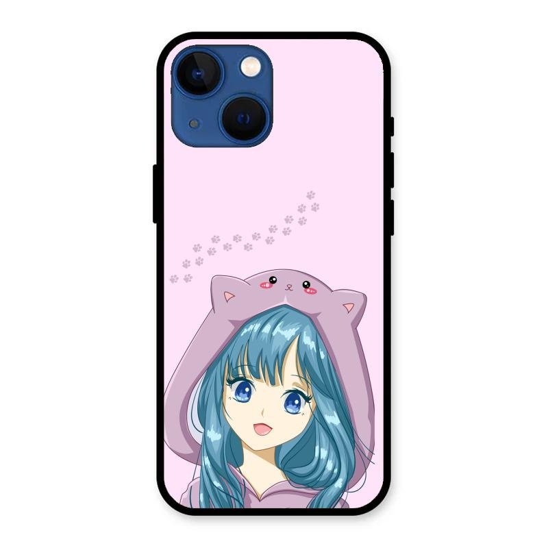 Purple Aesthetic Girl With Cat Phone Glass Case Cover For iPhone 13 mini