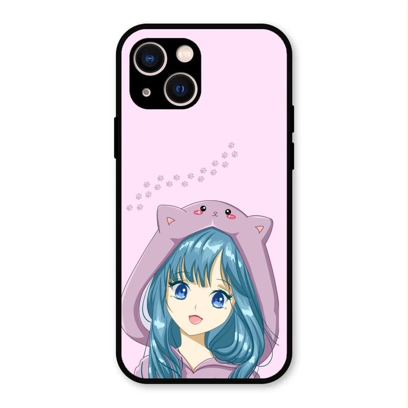 Purple Aesthetic Girl With Cat Phone Glass Case Cover For iPhone 13