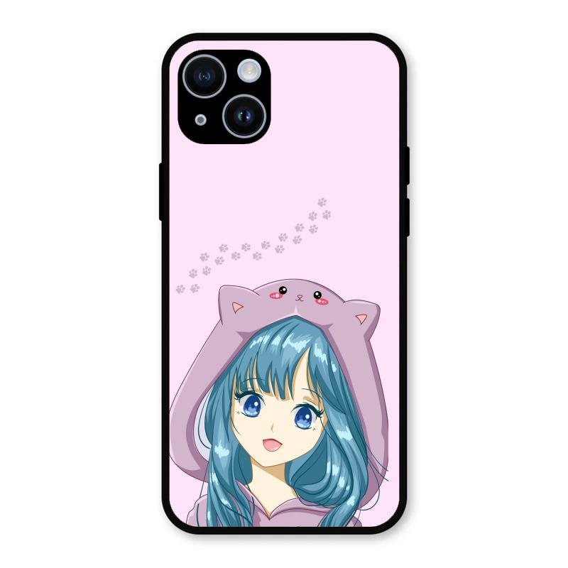 Purple Aesthetic Girl With Cat Phone Glass Case Cover For iPhone 14