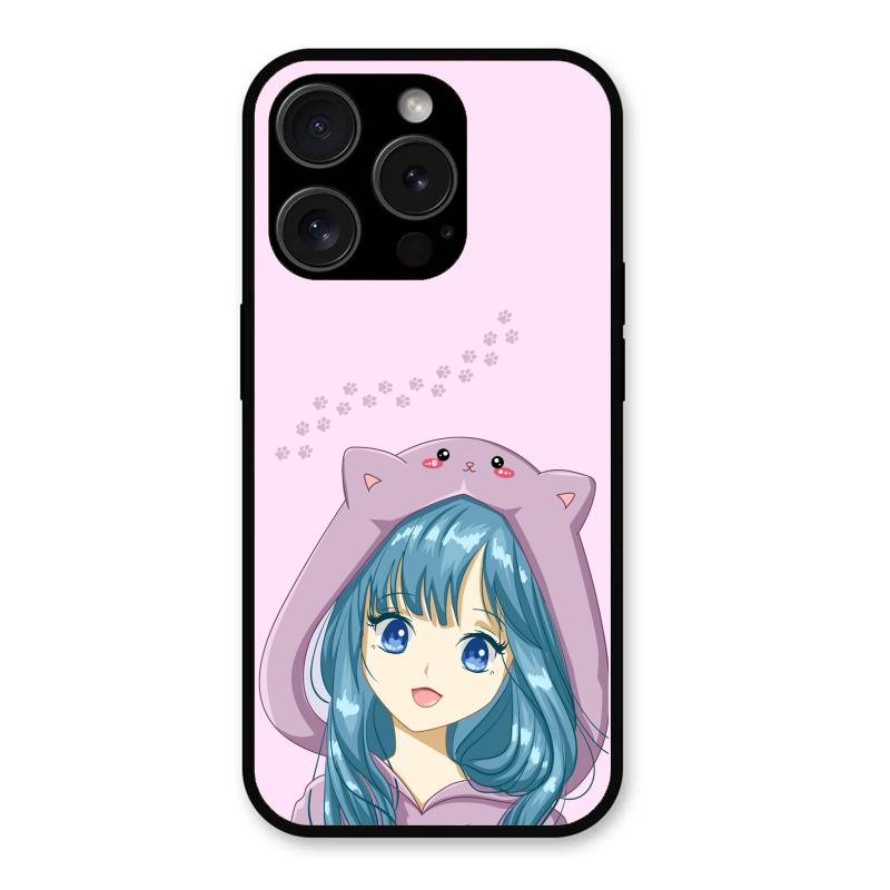 Purple Aesthetic Girl With Cat Phone Glass Case Cover For iPhone 15 Pro Max