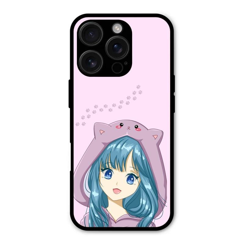Purple Aesthetic Girl With Cat Phone Glass Case Cover For iPhone 16 Pro