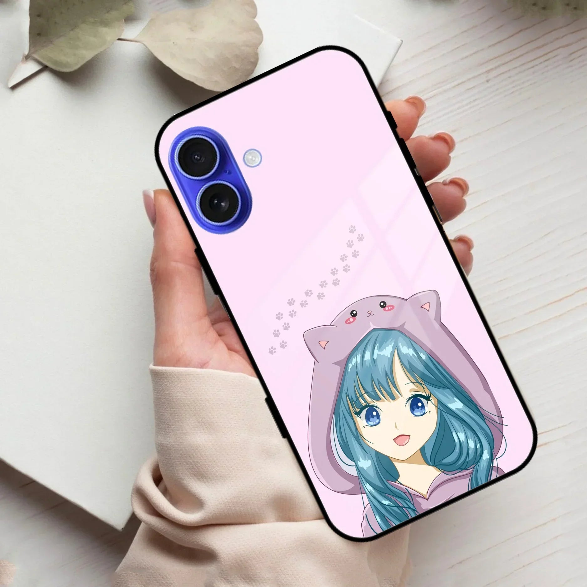 Purple Aesthetic Girl With Cat Phone Glass Case Cover For iPhone - ShopOnCliQ