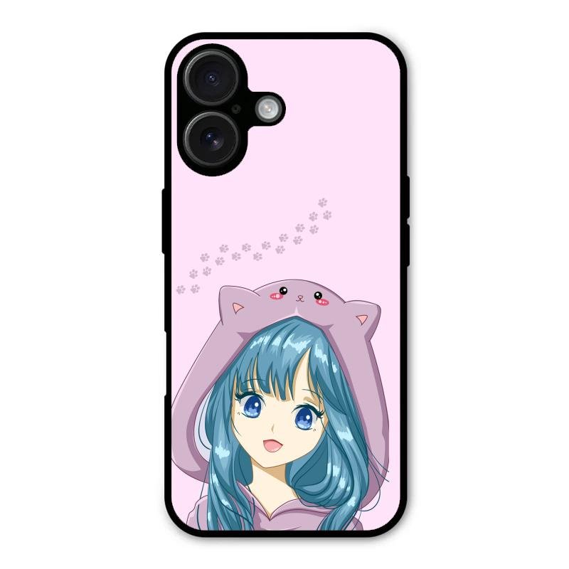 Purple Aesthetic Girl With Cat Phone Glass Case Cover For iPhone 16