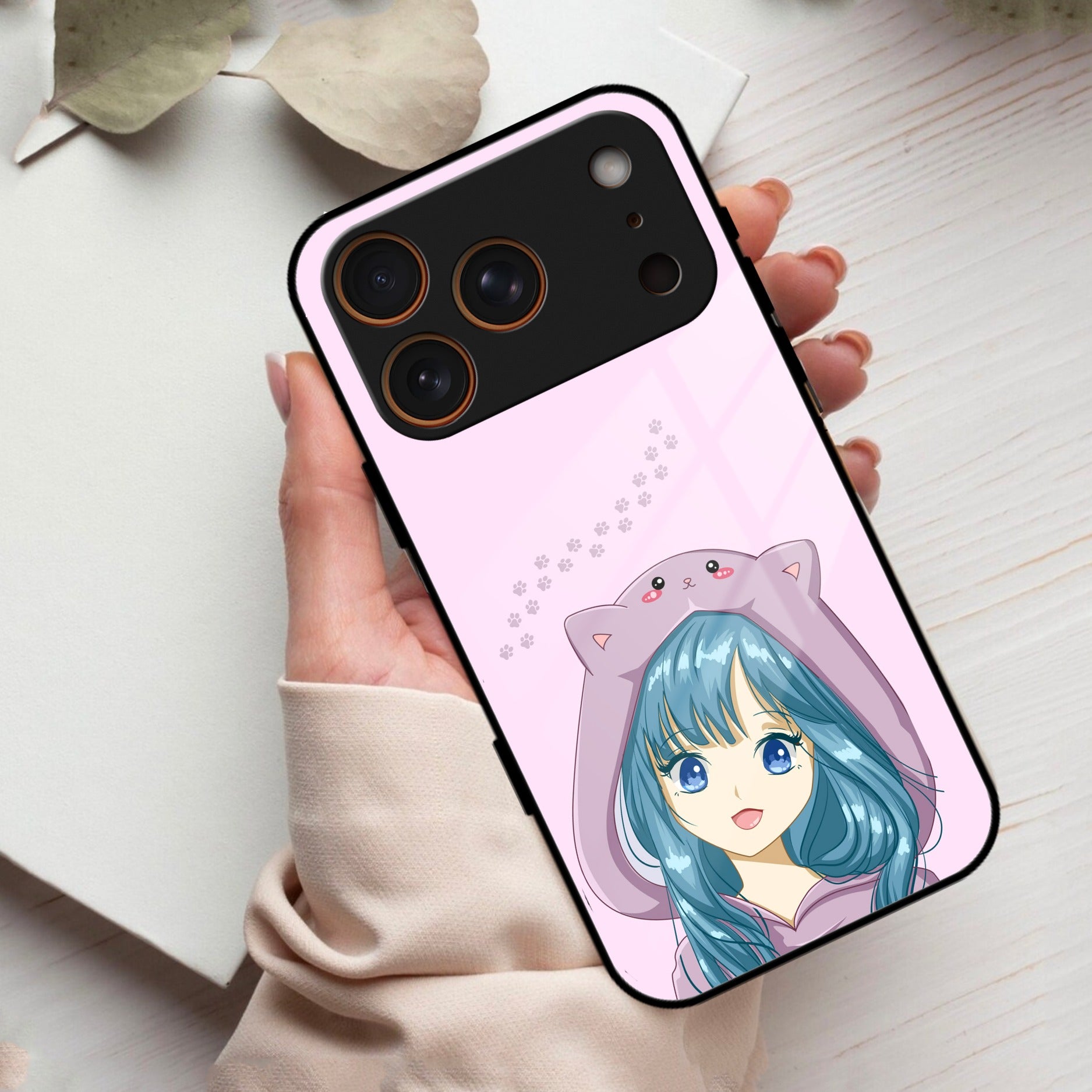 Purple Aesthetic Girl With Cat Phone Glass Case Cover For iPhone 17 Pro