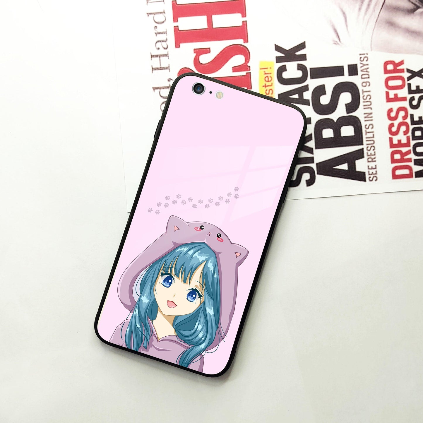 Purple Aesthetic Girl With Cat Phone Glass Case Cover For iPhone