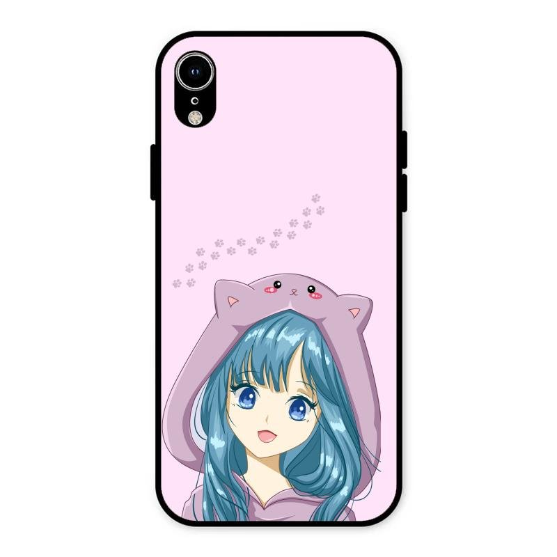 Purple Aesthetic Girl With Cat Phone Glass Case Cover For iPhone XR