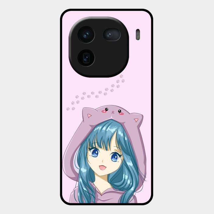 Purple Aesthetic Girl With Cat Phone Glass Case Cover For Iqoo 12 5G