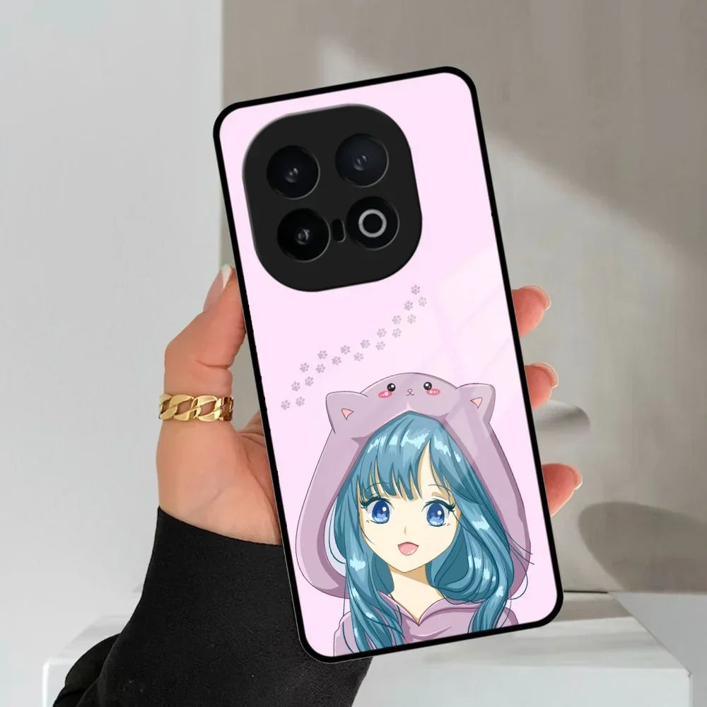 Purple Aesthetic Girl With Cat Phone Glass Case Cover For Vivo - ShopOnCliQ
