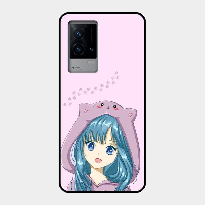 Purple Aesthetic Girl With Cat Phone Glass Case Cover For Iqoo 9 5G
