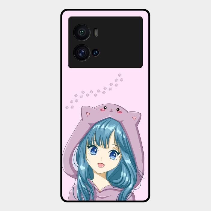 Purple Aesthetic Girl With Cat Phone Glass Case Cover For Iqoo 9 Pro 5G