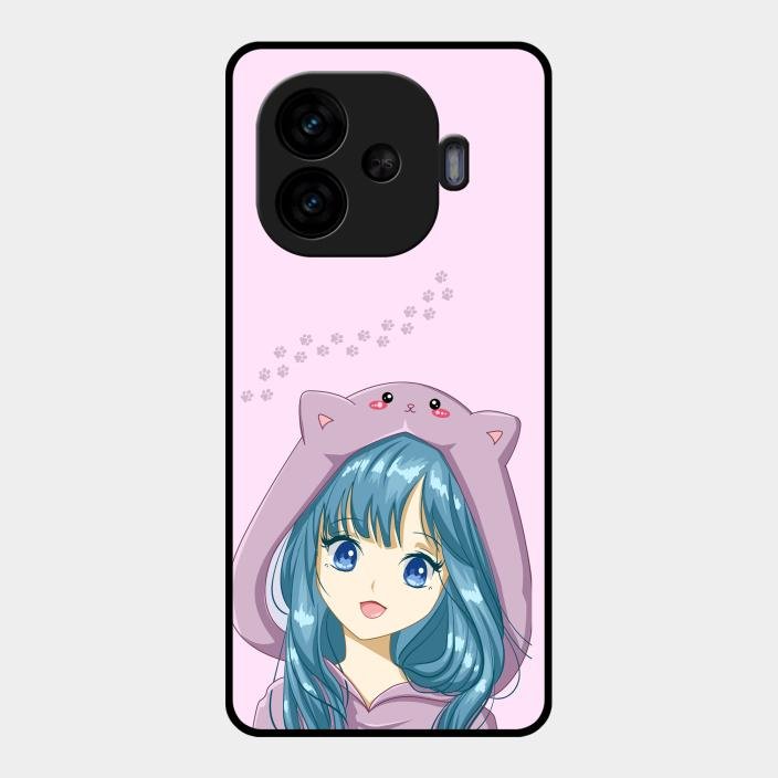 Purple Aesthetic Girl With Cat Phone Glass Case Cover For Iqoo Neo 10R 5G