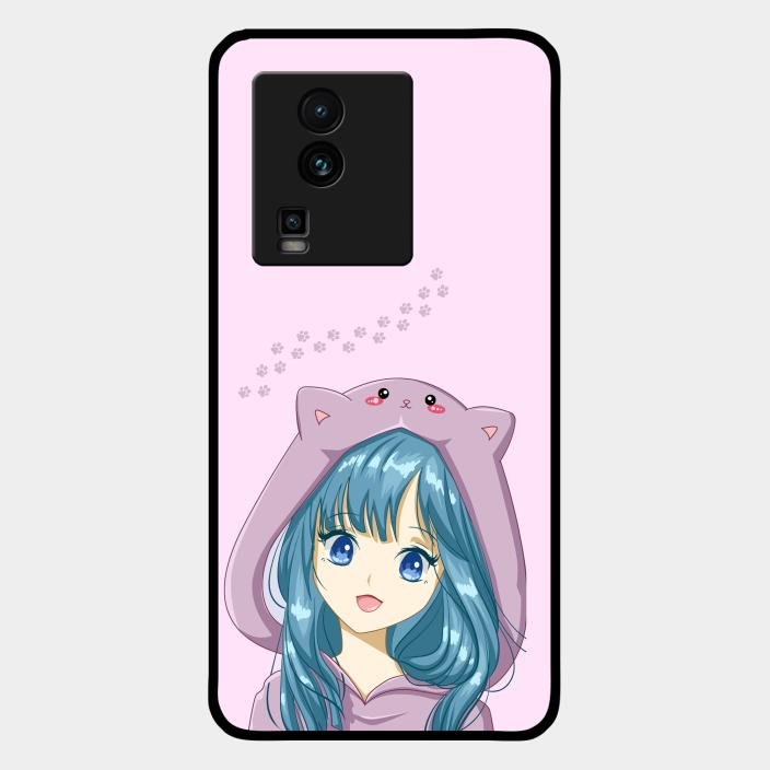 Purple Aesthetic Girl With Cat Phone Glass Case Cover For Iqoo Neo 7 Pro 5G