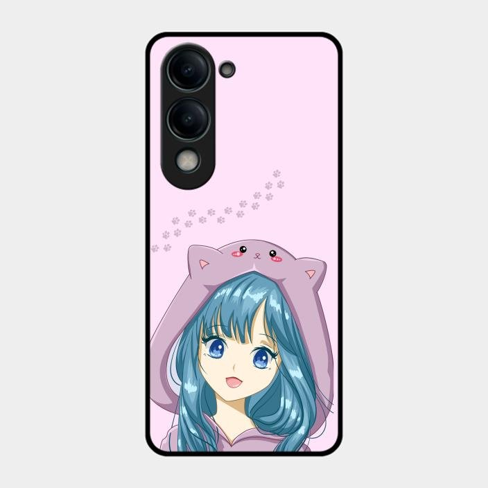 Purple Aesthetic Girl With Cat Phone Glass Case Cover For Iqoo Z10 Lite