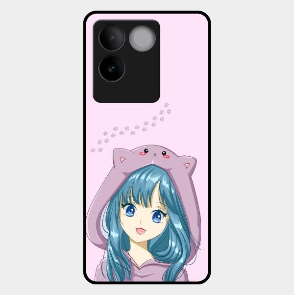 Purple Aesthetic Girl With Cat Phone Glass Case Cover For Iqoo Z7 Pro 5G