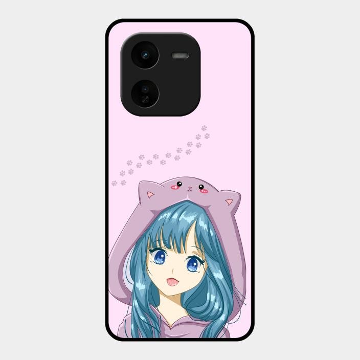 Purple Aesthetic Girl With Cat Phone Glass Case Cover For Iqoo Z9X 5G