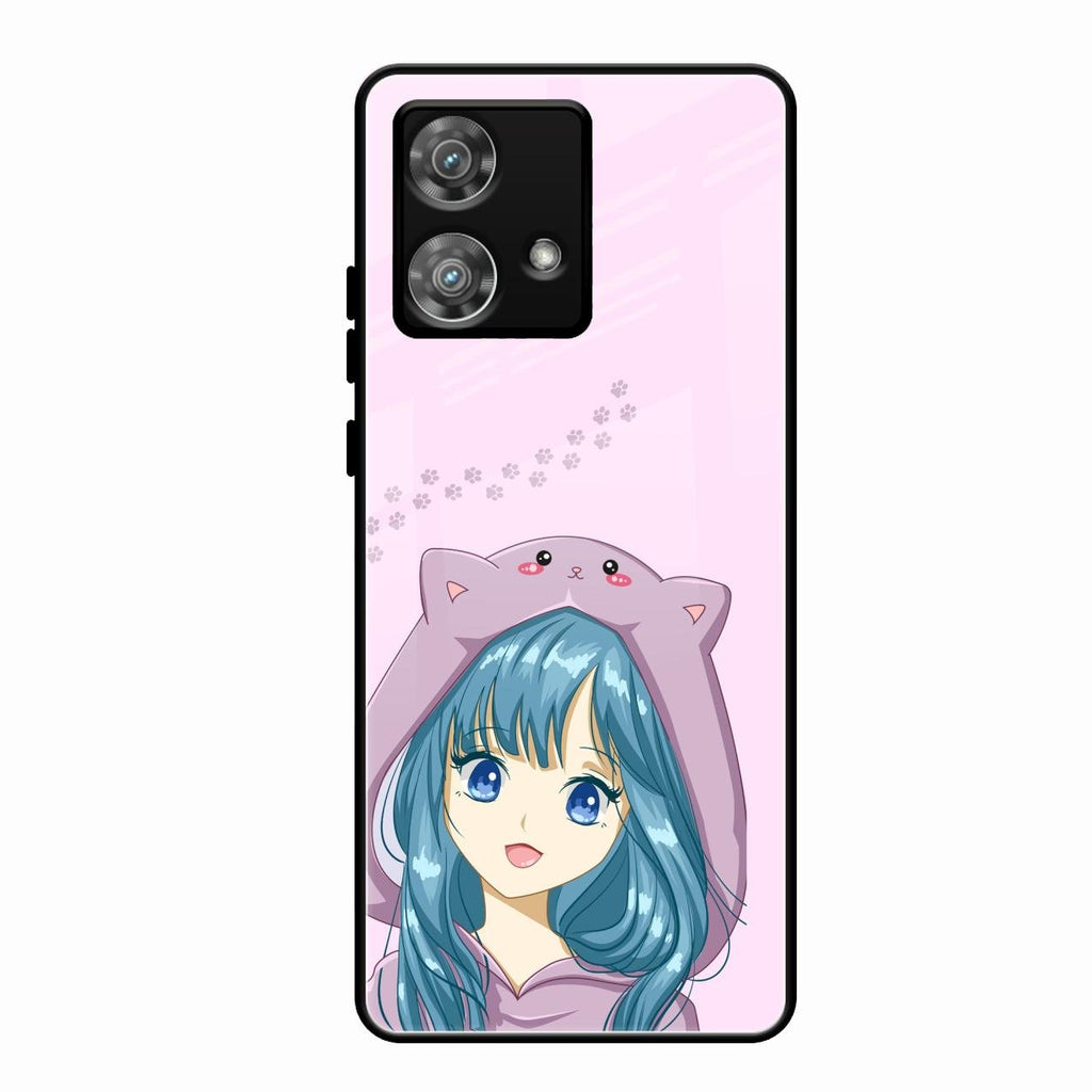 Purple Aesthetic Girl With Cat Phone Glass Case Cover For Motorola Edge 40 5G