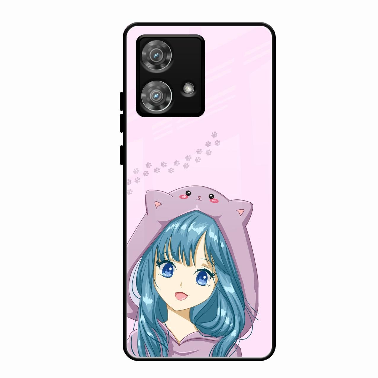 Purple Aesthetic Girl With Cat Phone Glass Case Cover For Motorola Edge 40 5G