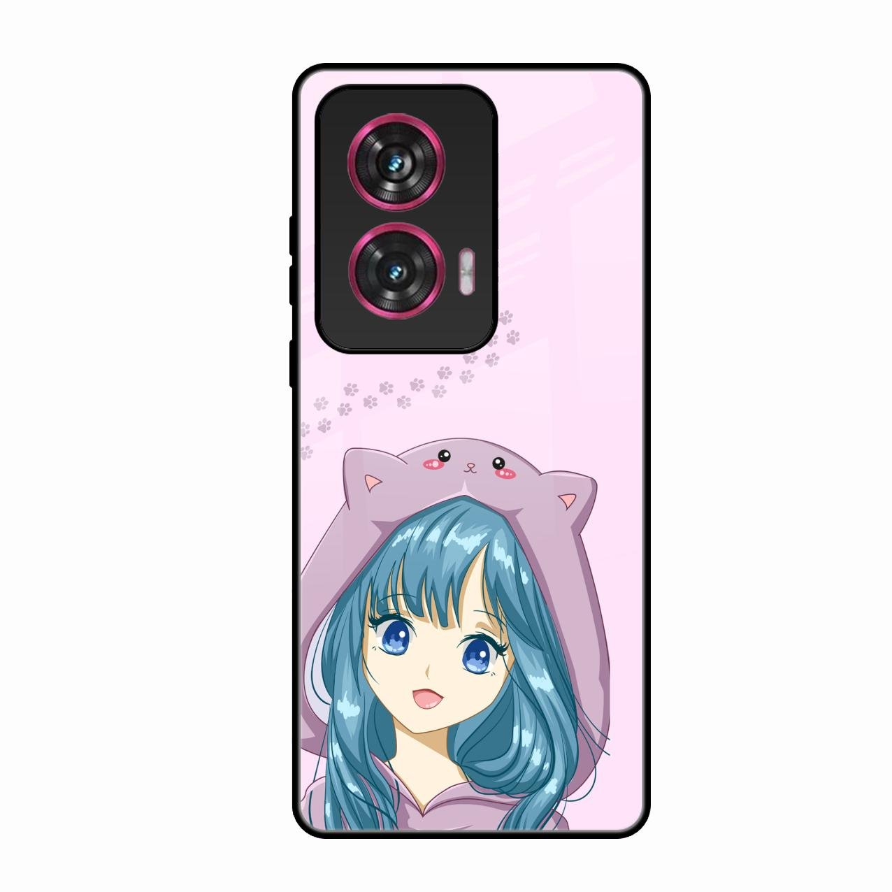 Purple Aesthetic Girl With Cat Phone Glass Case Cover For Motorola Edge 50 Fusion 5G