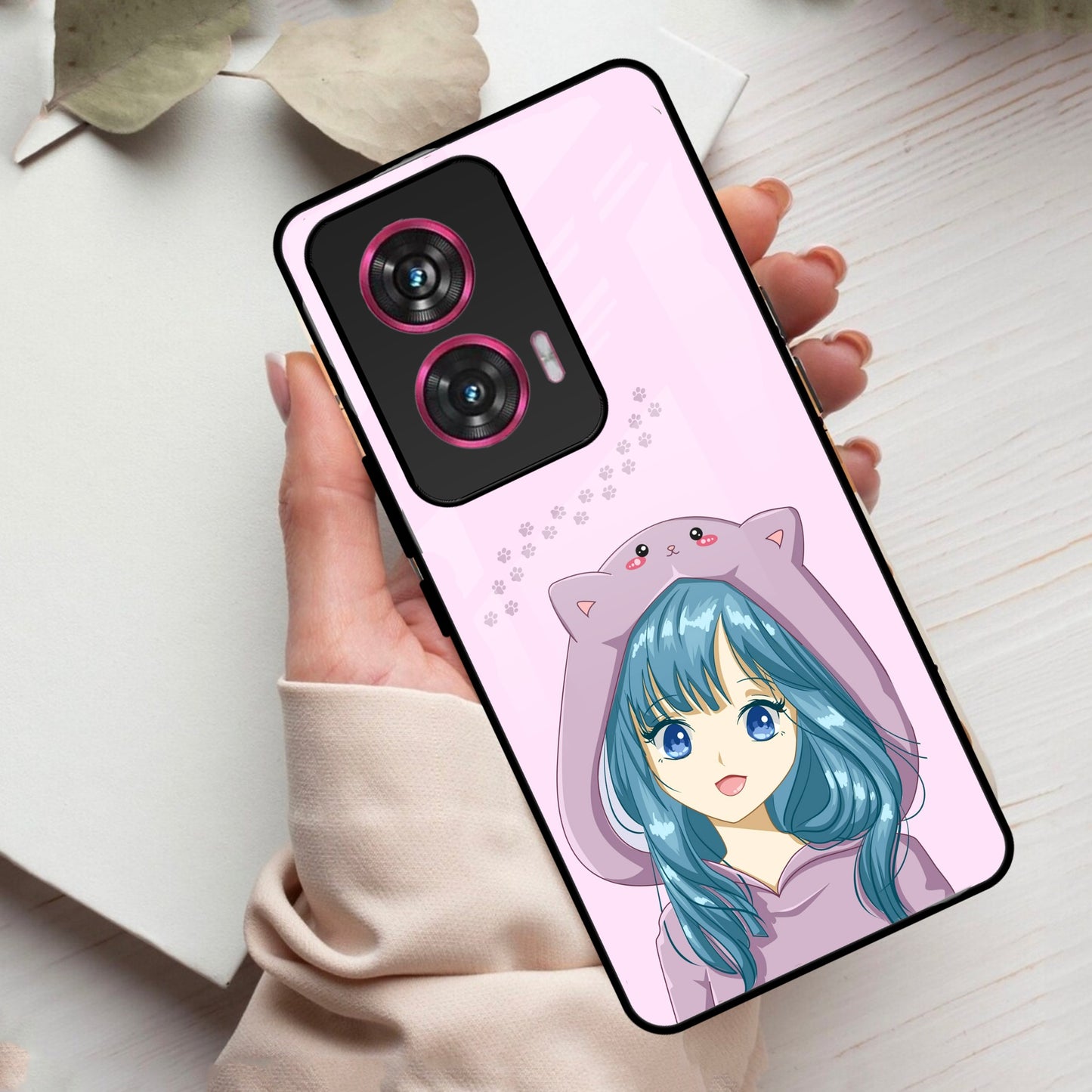 Purple Aesthetic Girl With Cat Phone Glass Case Cover For iPhone - ShopOnCliQ