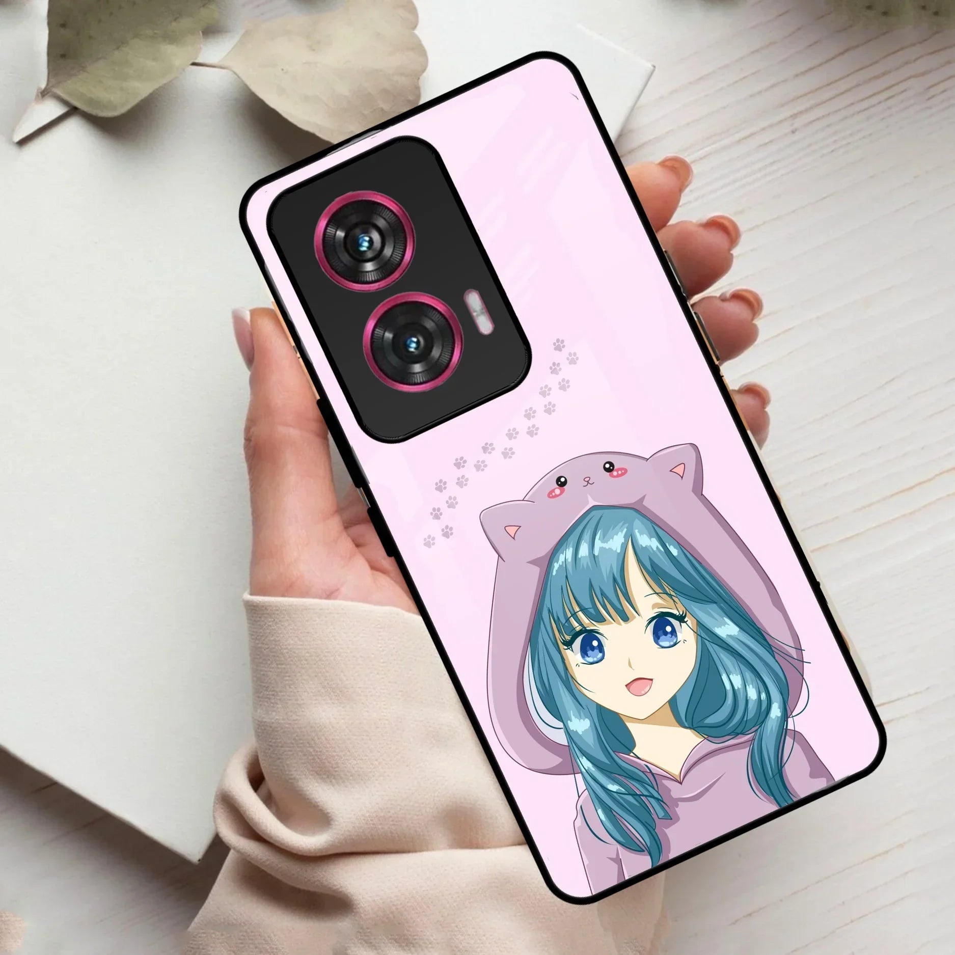 Purple Aesthetic Girl With Cat Phone Glass Case Cover For Motorola - ShopOnCliQ