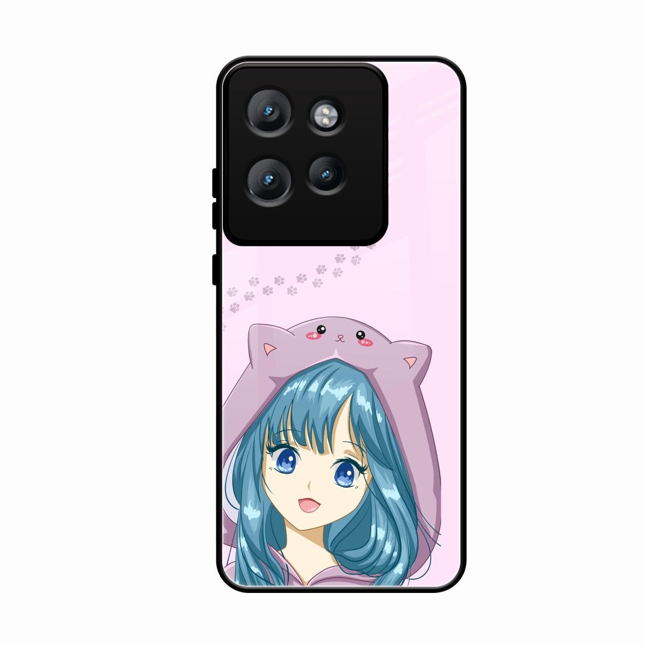 Purple Aesthetic Girl With Cat Phone Glass Case Cover For Motorola Edge 50 Neo