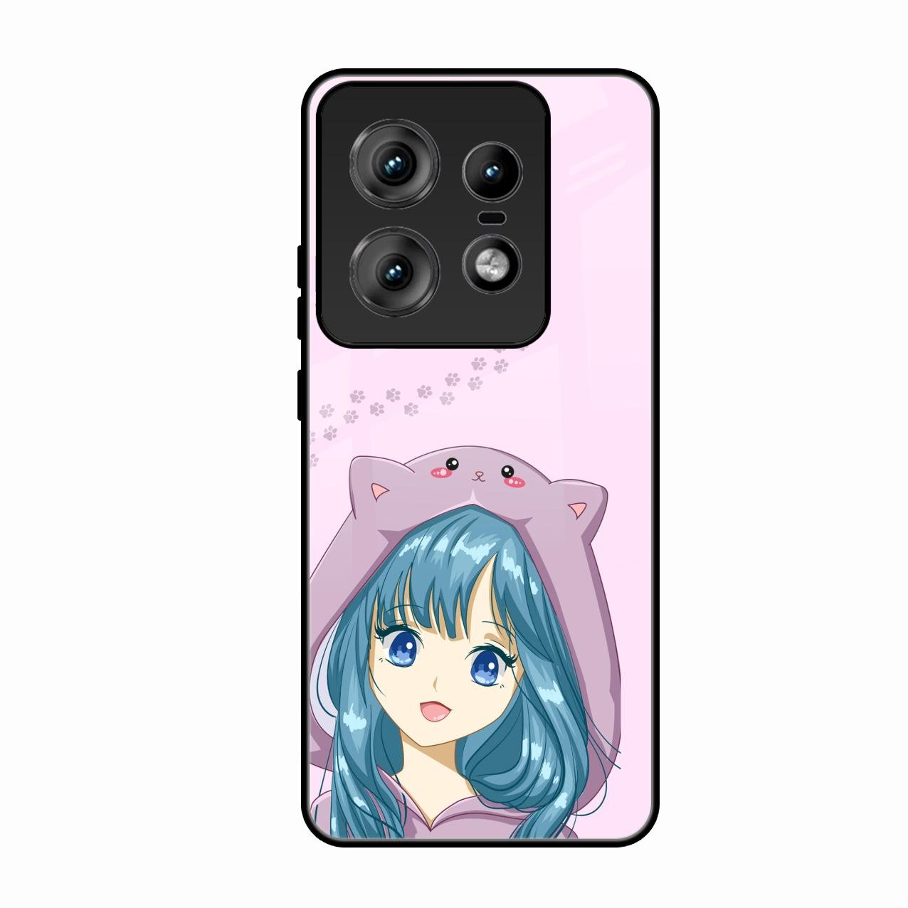 Purple Aesthetic Girl With Cat Phone Glass Case Cover For Motorola Edge 50 Pro