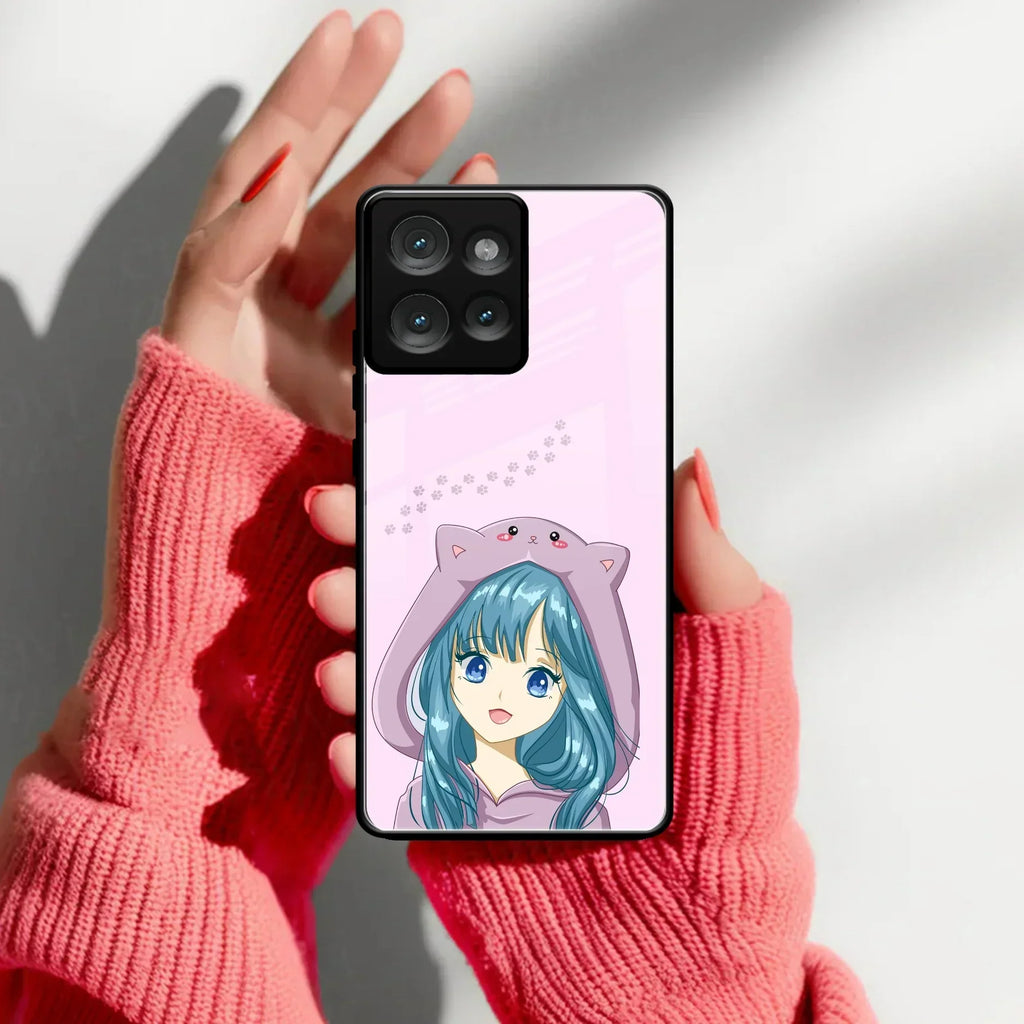 Purple Aesthetic Girl With Cat Phone Glass Case Cover For Motorola - ShopOnCliQ