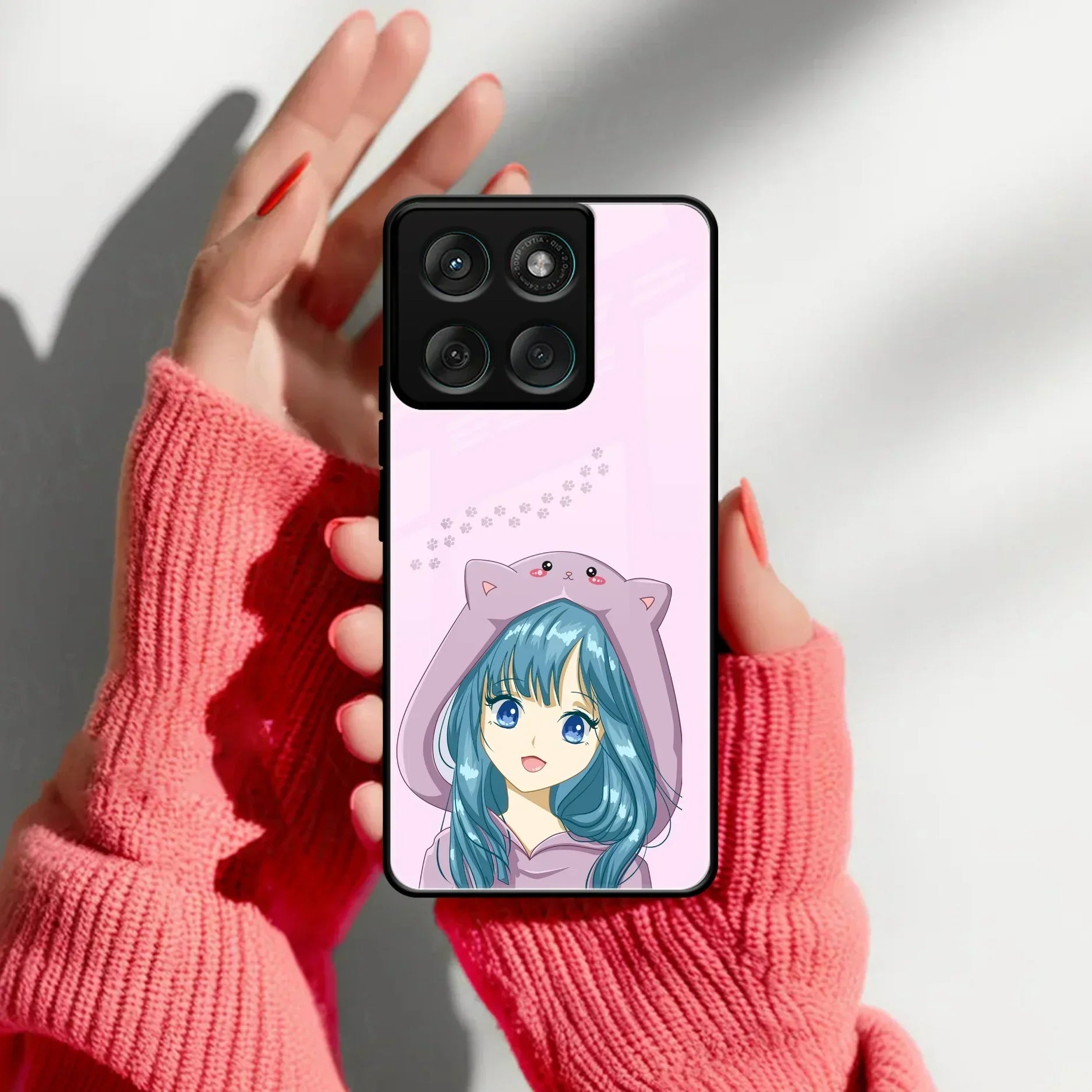 Purple Aesthetic Girl With Cat Phone Glass Case Cover For Motorola - ShopOnCliQ