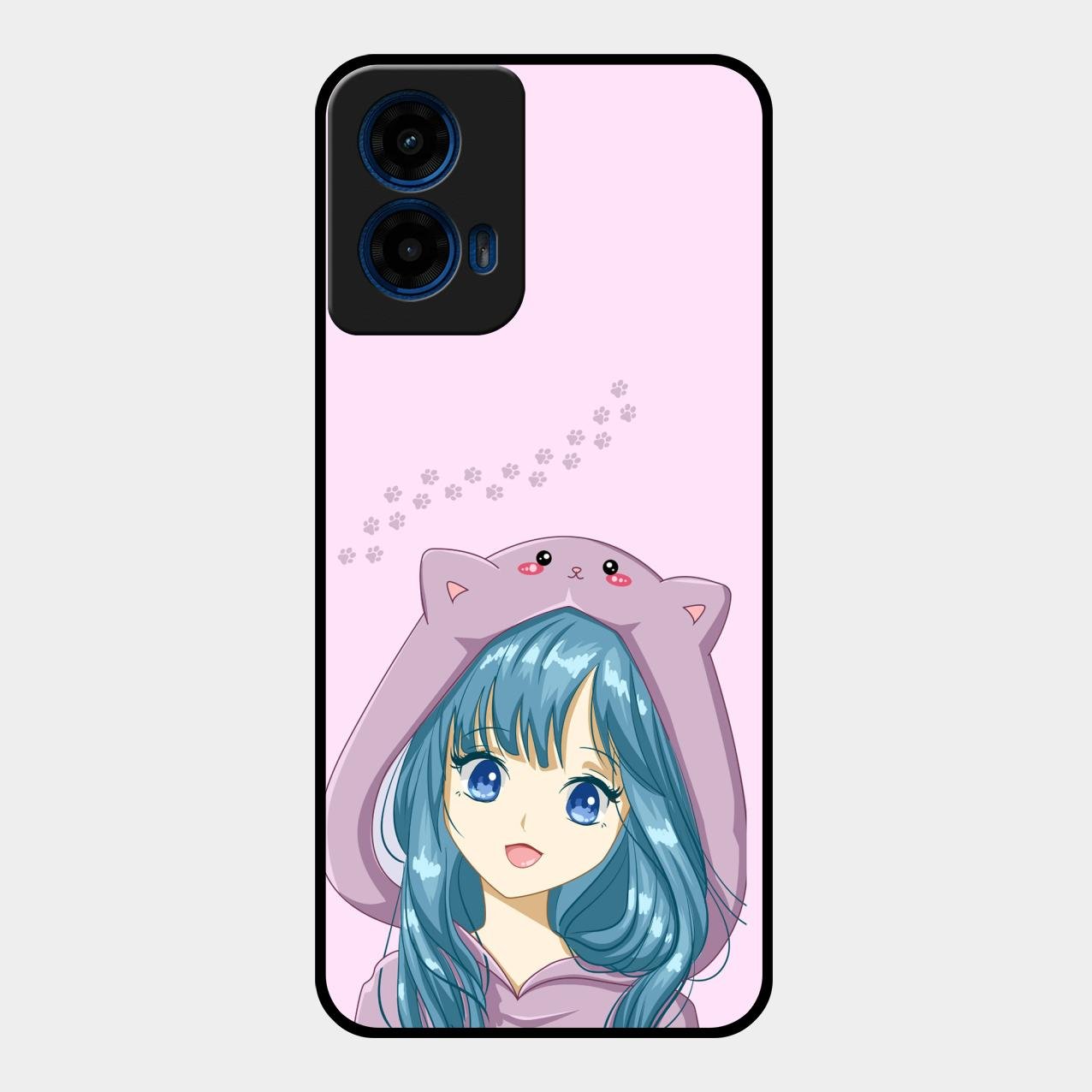 Purple Aesthetic Girl With Cat Phone Glass Case Cover For Motorola G45 5G