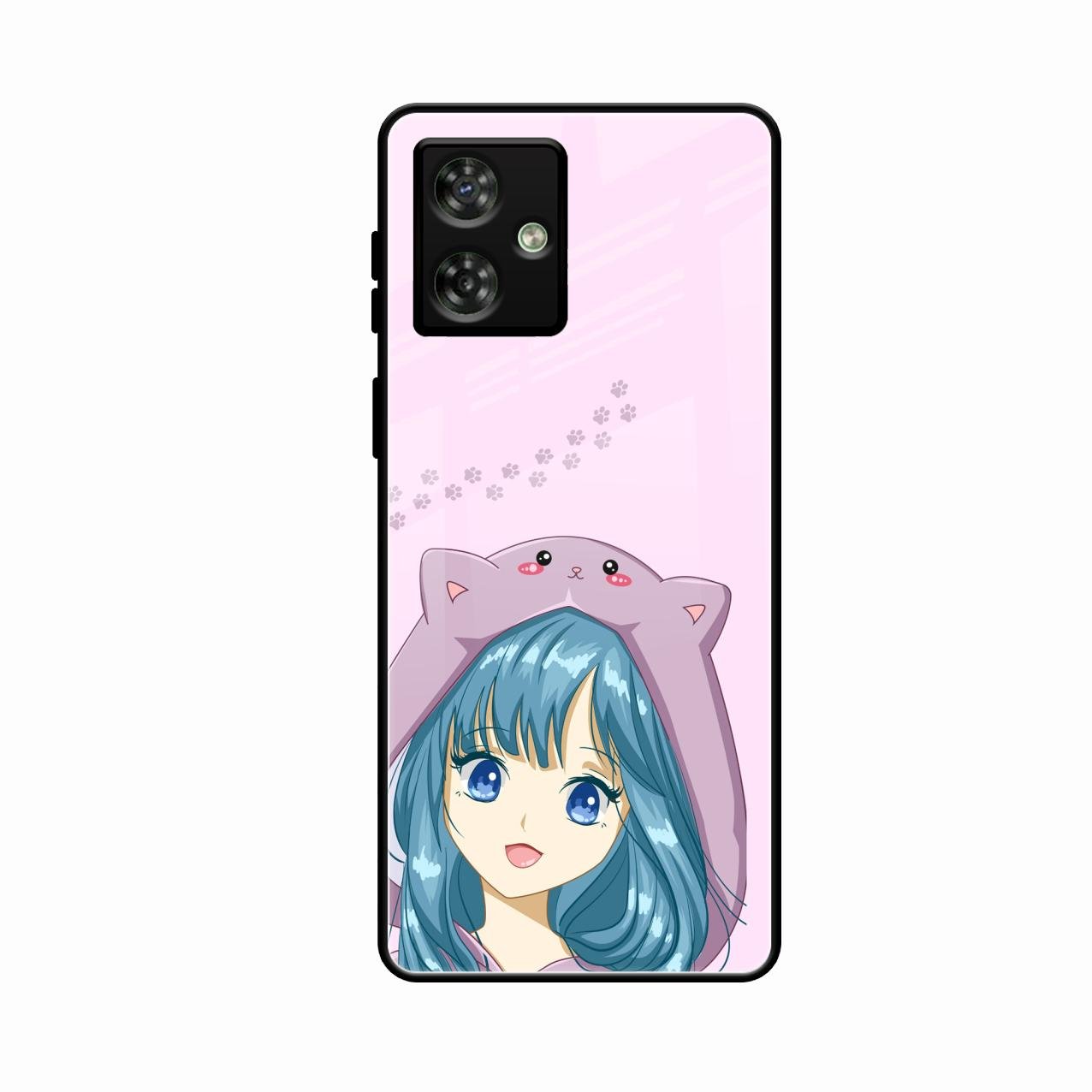 Purple Aesthetic Girl With Cat Phone Glass Case Cover For Motorola G64 5G