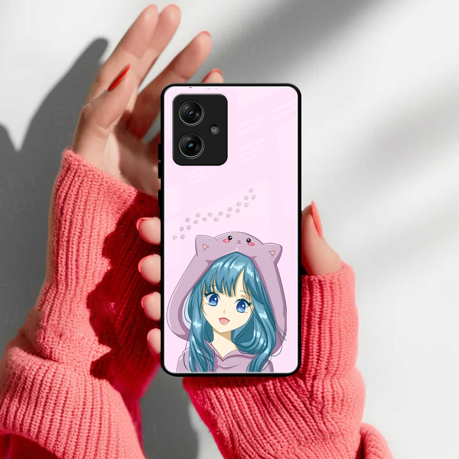 Purple Aesthetic Girl With Cat Phone Glass Case Cover For Motorola