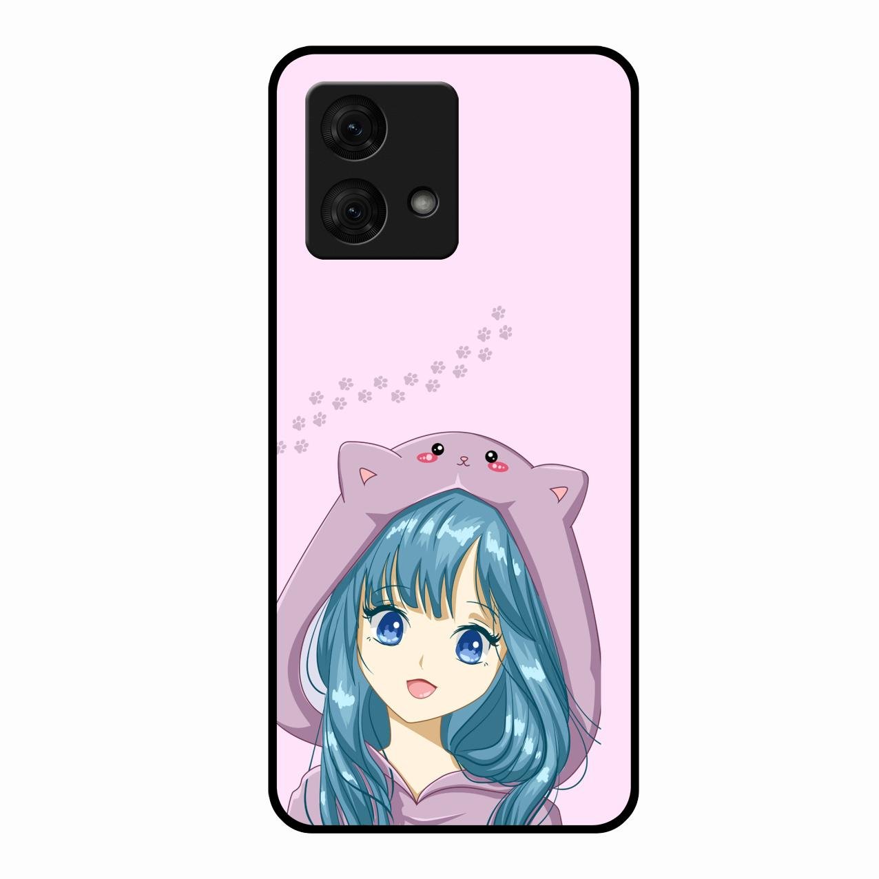 Purple Aesthetic Girl With Cat Phone Glass Case Cover For Motorola g84 5G