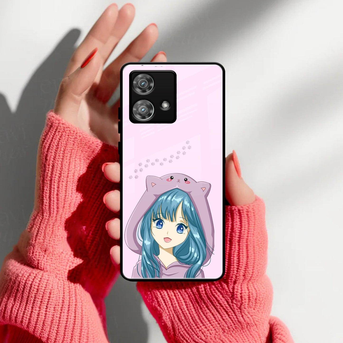 Purple Aesthetic Girl With Cat Phone Glass Case Cover For Motorola