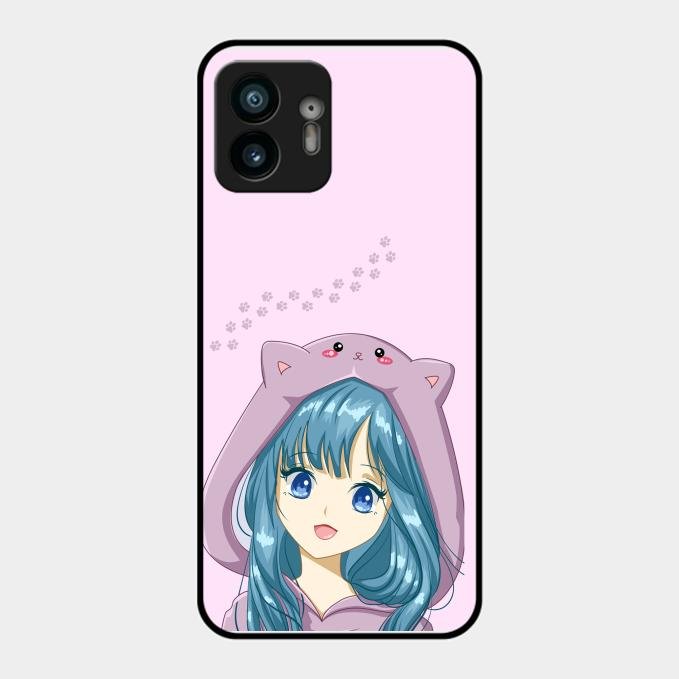 Purple Aesthetic Girl With Cat Phone Glass Case Cover For Nothing Phone 2