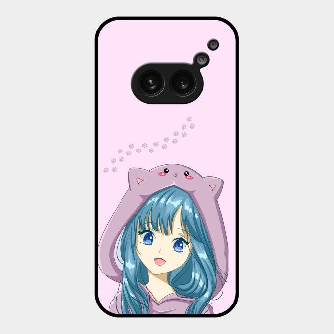 Purple Aesthetic Girl With Cat Phone Glass Case Cover For Nothing Phone 2A 5G