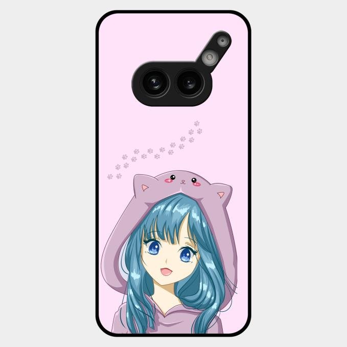 Purple Aesthetic Girl With Cat Phone Glass Case Cover For Nothing Phone 2A Plus