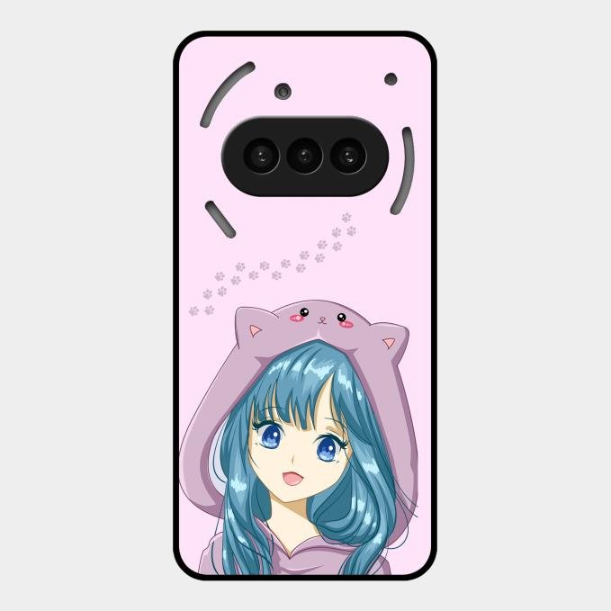 Purple Aesthetic Girl With Cat Phone Glass Case Cover For Nothing Phone 3A 5G