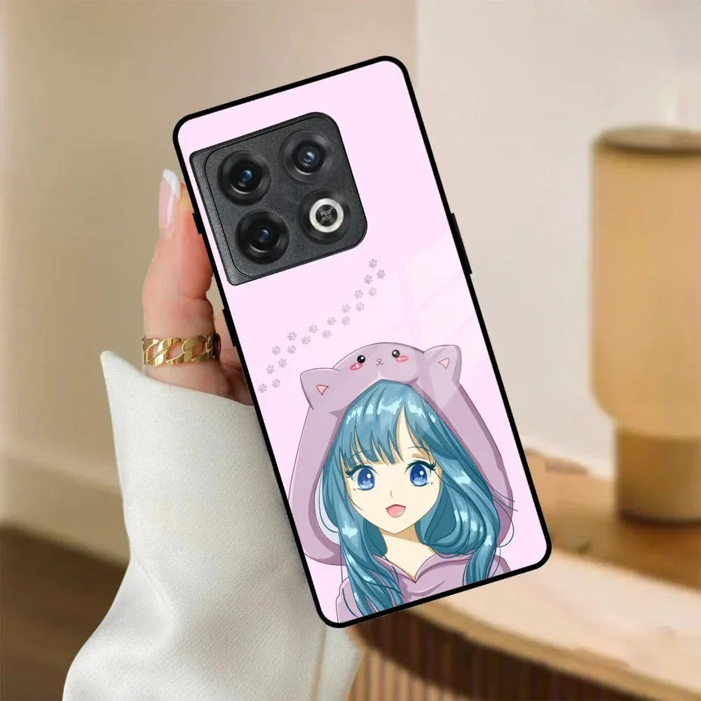 Purple Aesthetic Girl With Cat Phone Glass Case Cover For OnePlus - ShopOnCliQ